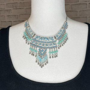 Turquoise Blue Tribal Statement Bib Necklace